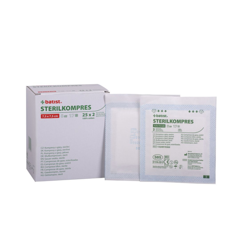 STERILKOMPRES 7,5x7,5cm 17n/8vr., 25x2ks